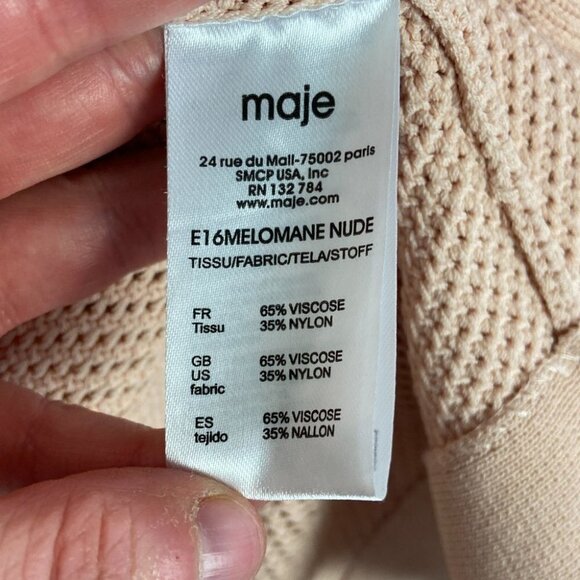 Maje Pink Fringe Open Front Cardigan Knit Sweater Size Medium Maje Size 2 Boho - Picture 8 of 10